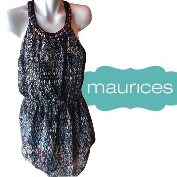 MAURICES Size XL -  Black Halter Mini Dress, Sleeveless, Beaded Chiffon NWOT - Picture 2 of 13